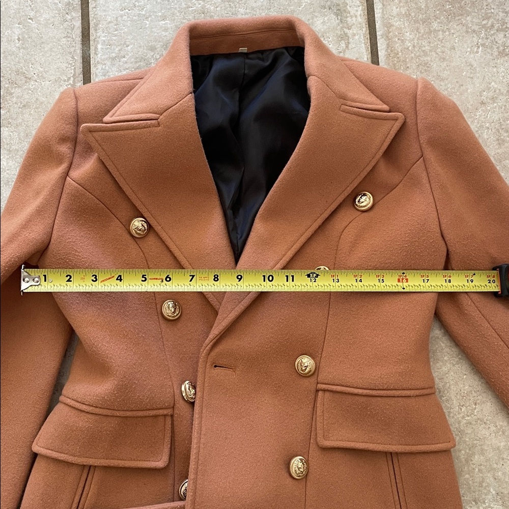 Wool Blend Camel Double-Breasted Pea Coat - Picture 16 of 16